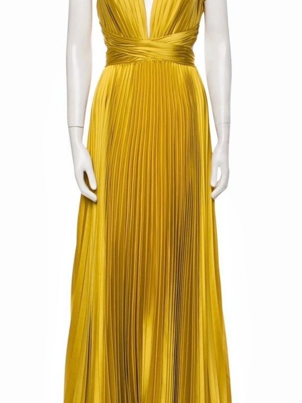 Ieena for Mac Duggal Pleated Open-Back Maxi Dress in Yellow / gold Like New